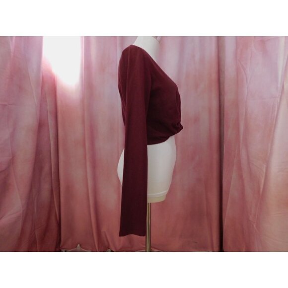 FOREVER 21 Long Sleeve Twist Crop Top Women L Burgundy Cotton Blend - Picture 5 of 8